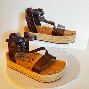 Blowfish Malibu Tanna Platform Strap Wedge Sandal Women Size 8 Brown